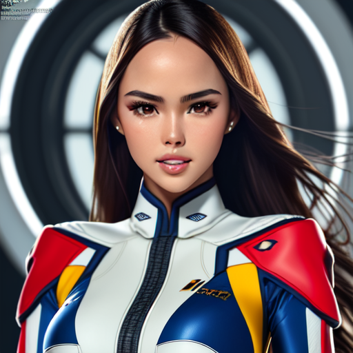 catriona gray, Hi-tec suit, centered, Portrait style, sharp, highly detailed, 8k, HD with style of (Bust View)