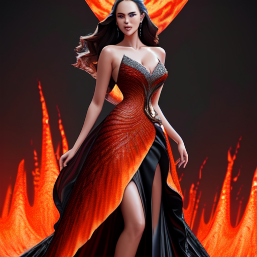 catriona gray, lava inspired gown, centered, Portrait style, sharp, highly detailed, 8k, HD with style of (Half-Length)