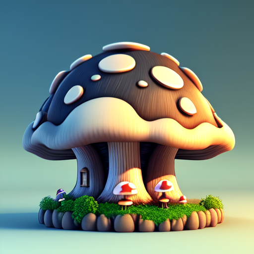 mushroom style building, centered, 3d, octane render, high quality, 4k with style of