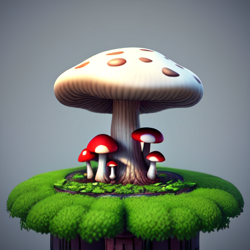 mushroom style building, centered, 3d, octane render, high quality, 4k with style of