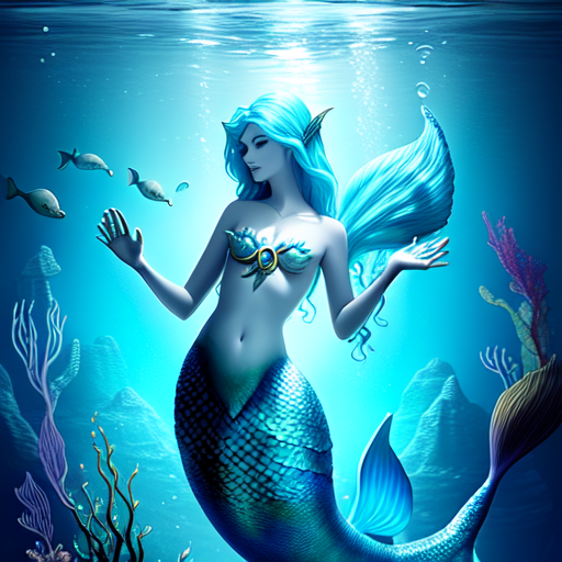 a mystical mermaid that can talk to sea creatures under water, centered, 8k, HD with style of