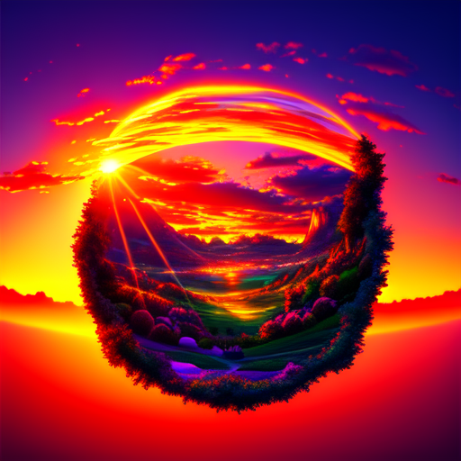 wonderland with dreamy sunset, centered, 8k, HD with style of
