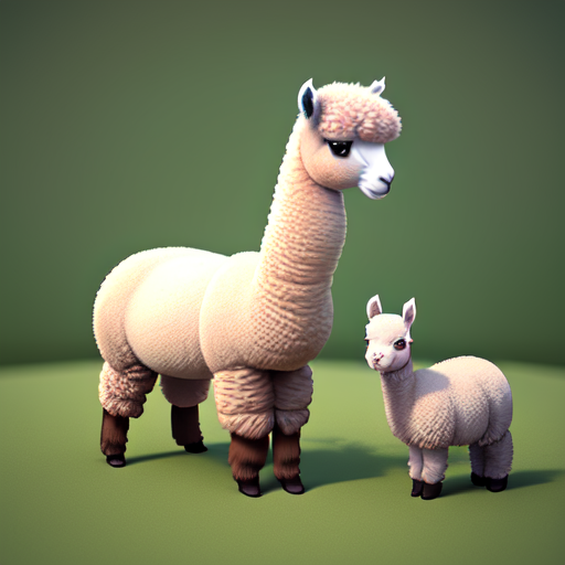 cute baby alpaca with mommy alpaca, centered, 3d, octane render, high quality, 4k with style of