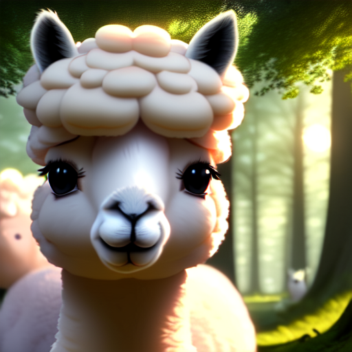 cute baby alpaca with mommy alpaca in dreamy forest, closeup cute and adorable, cute big circular reflective eyes, long fuzzy fur, Pixar render, unreal engine cinematic smooth, intricate detail, cinematic, 8k, HD with style of