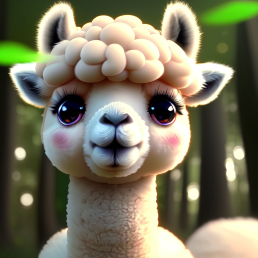 cute baby alpaca with big cheecks with mommy alpacawith cute large eyes in dreamy forest, closeup cute and adorable, cute big circular reflective eyes, long fuzzy fur, Pixar render, unreal engine cinematic smooth, intricate detail, cinematic, 8k, HD with style of