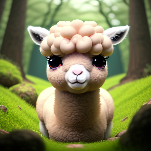 cute baby alpaca with cute cheecks with mommy alpaca with large eyes in dreamy forest, closeup cute and adorable, cute big circular reflective eyes, long fuzzy fur, Pixar render, unreal engine cinematic smooth, intricate detail, cinematic, 3d, octane render, high quality, 4k with style of