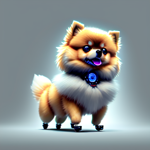 robotic pomeranian, centered, 8k, HD with style of