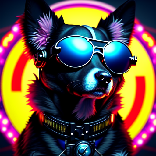 cyberpunk dog, focus, with sunglass, super wow, punky background, hiphop, natural disaster with fire blaze, freezing point with fire combination, horror. nature with fighting spirit, fairy, dark fantasy., closeup cute and adorable, cute big circular reflective eyes, long fuzzy fur, Pixar render, unreal engine cinematic smooth, intricate detail, cinematic, digital art, trending on artstation, (cgsociety) with style of (Mandy Jurgens)