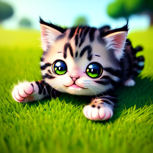 fierce kitten rolling on grass with tummy, closeup cute and adorable, cute big circular reflective eyes, long fuzzy fur, Pixar render, unreal engine cinematic smooth, intricate detail, cinematic, Portrait style, sharp, highly detailed, 8k, HD with style of (Kit Cat)