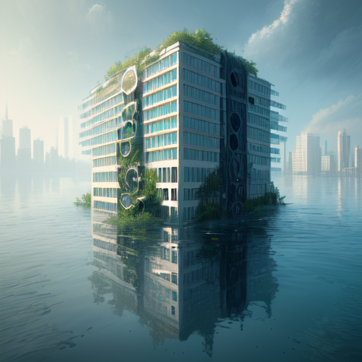 Building surrounded by water, centered, digital art, trending on artstation, (cgsociety) with style of (Irina French)