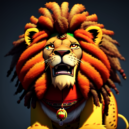 rasta lion, cute and adorable, long fuzzy fur, Pixar render, unreal engine cinematic smooth, intricate detail, cinematic, 8k, HD with style of