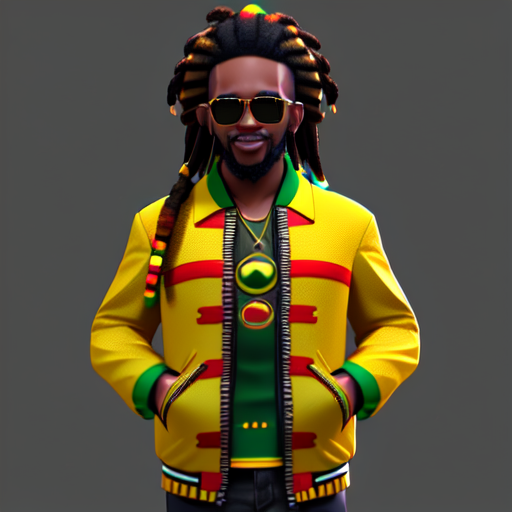 reggae jacket, centered, 3d, octane render, high quality, 4k with style of