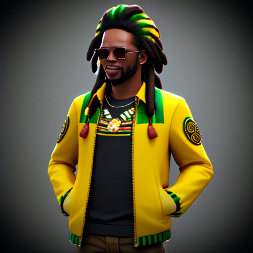 reggae jacket, centered, 3d, octane render, high quality, 4k with style of