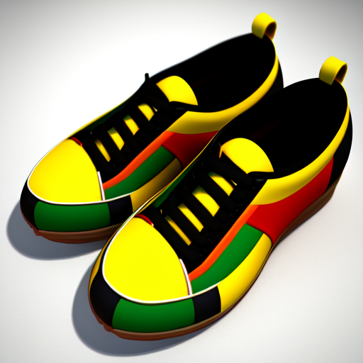 reggae shoes, centered, 3d, octane render, high quality, 4k with style of